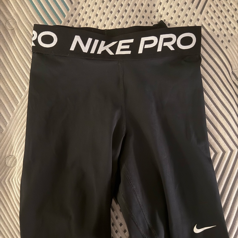 Nike Pro Kids Black Leggings with White Logo